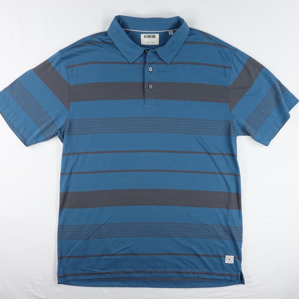 Linksoul Polo Shirt Men's Large Striped Luxury Cotton Golf Casual Blue